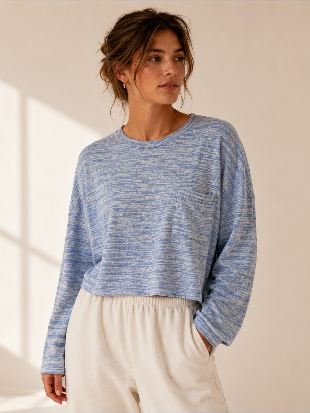 Banana Republic Luxespun Light Blue Marled Crewneck Long-Sleeve Top